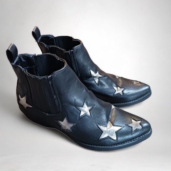 Seven7 Black Faux Leather Rockstar Silver Star Booties Ankle Boots  Size 9 - Picture 3 of 10